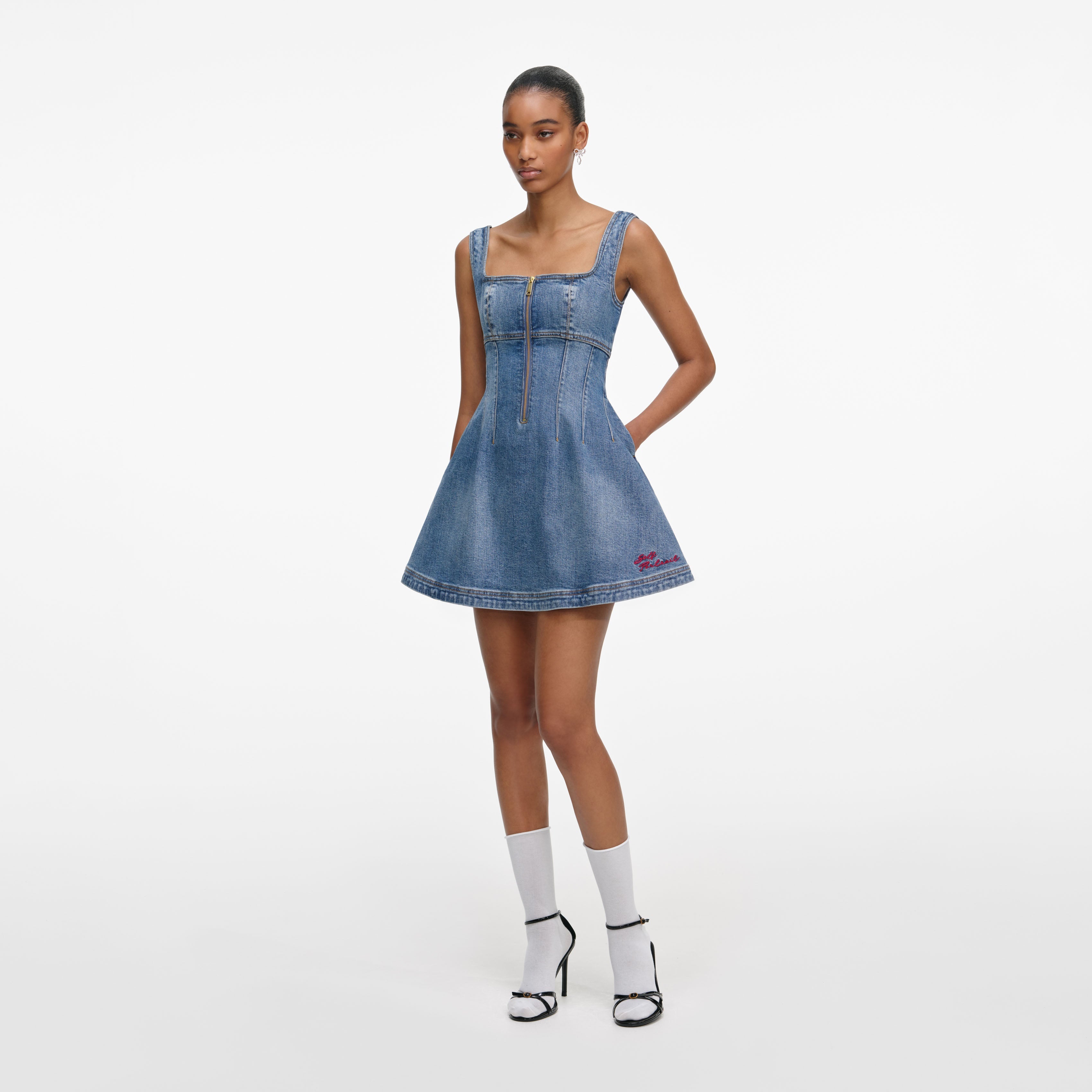 Denim Flared Logo Mini Dress