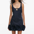 Indigo Denim 3D Flower Mini Dress