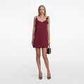 Burgundy Satin Flower Mini Dress
