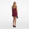 Burgundy Satin Flower Mini Dress
