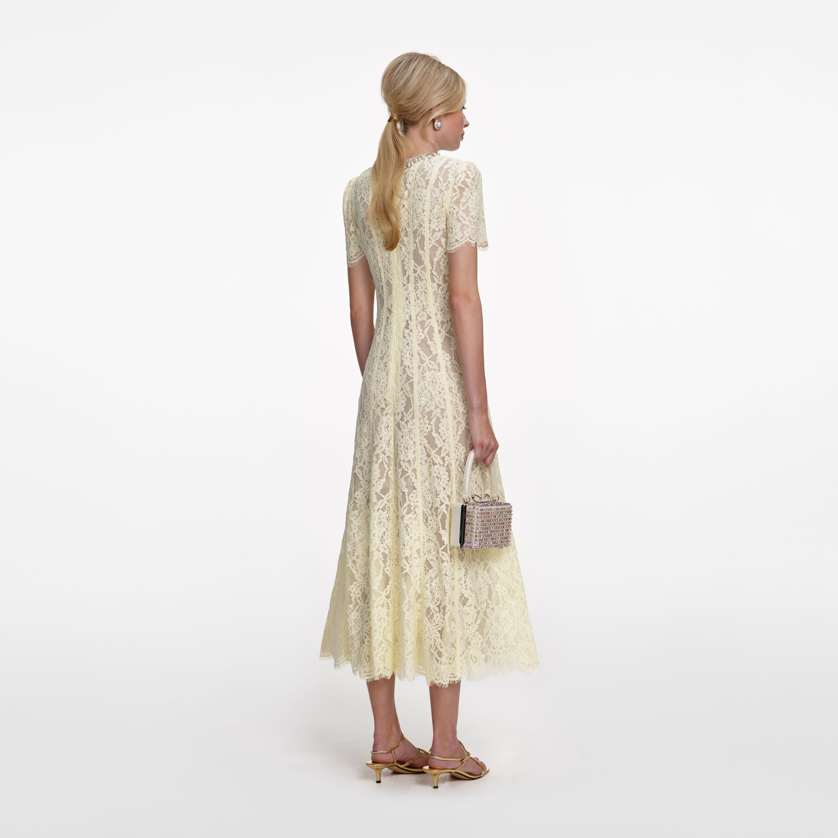 Yellow Lace Embellished Midi Dress