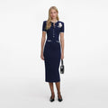 Navy Crochet Flower Knit Midi Dress