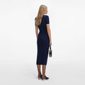 Navy Crochet Flower Knit Midi Dress