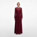 Burgundy Organza Lace Maxi Dress