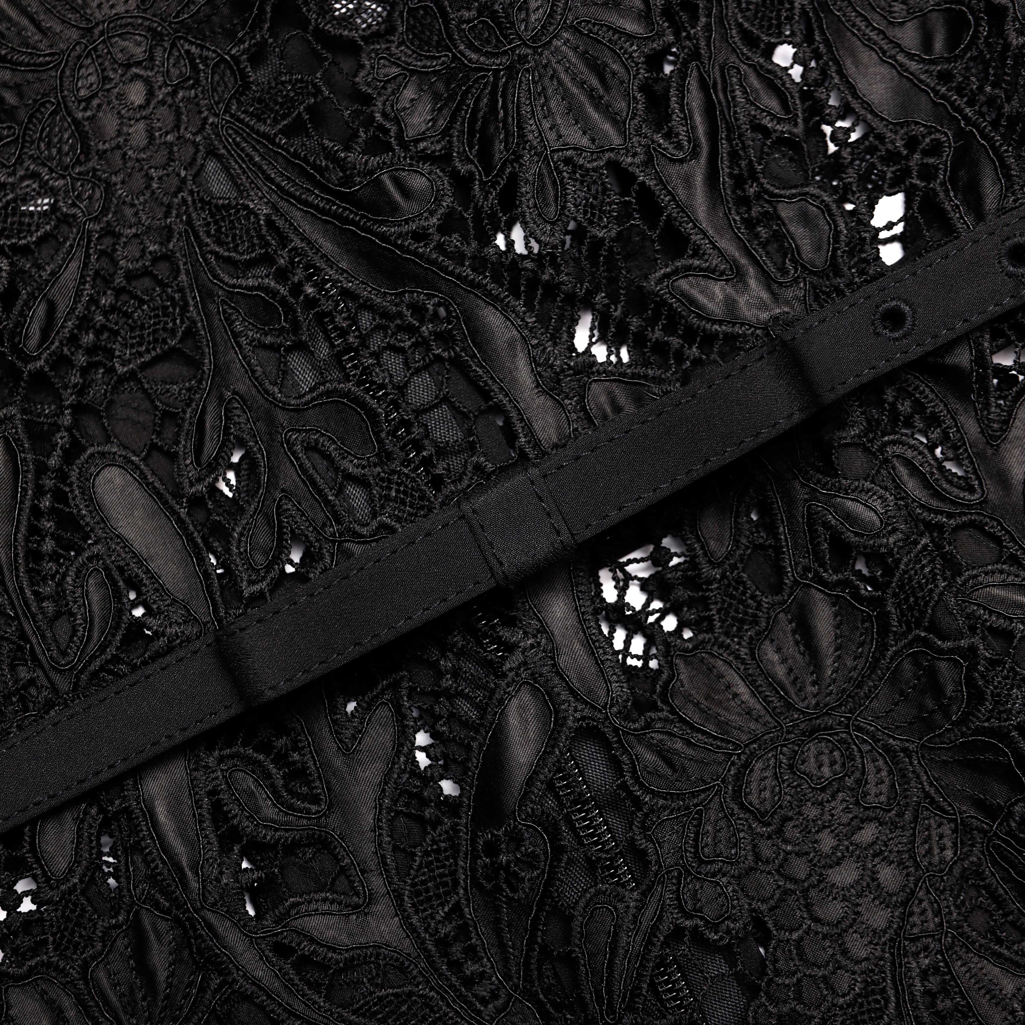 Black Guipure Lace Midi Dress