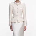 Cream Boucle Collared Maxi Dress