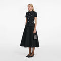 Black Boucle Collared Midi Dress