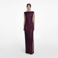 Burgundy Rhinestone Drape Maxi Dress