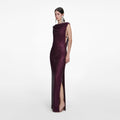 Burgundy Rhinestone Drape Maxi Dress