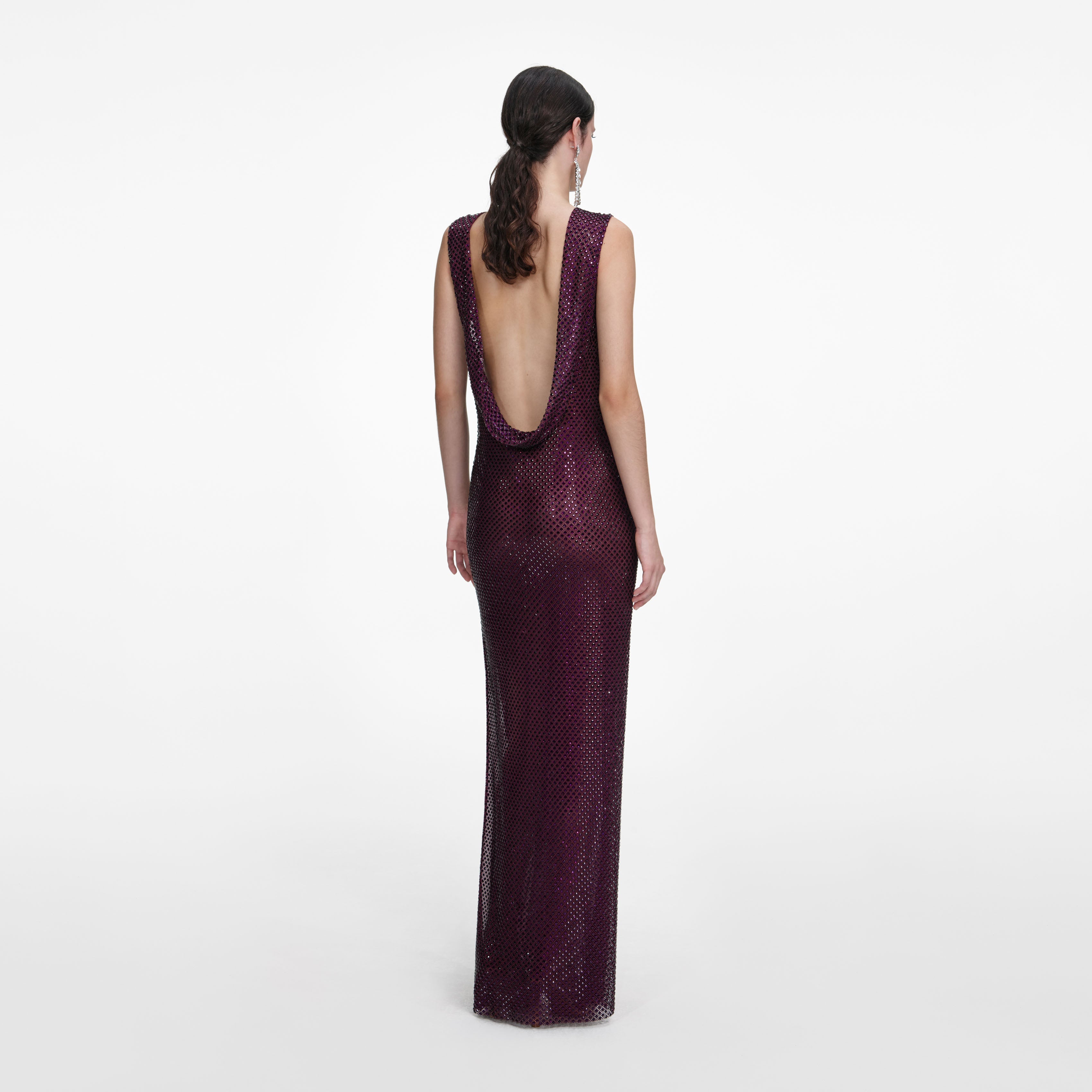 Burgundy Rhinestone Drape Maxi Dress