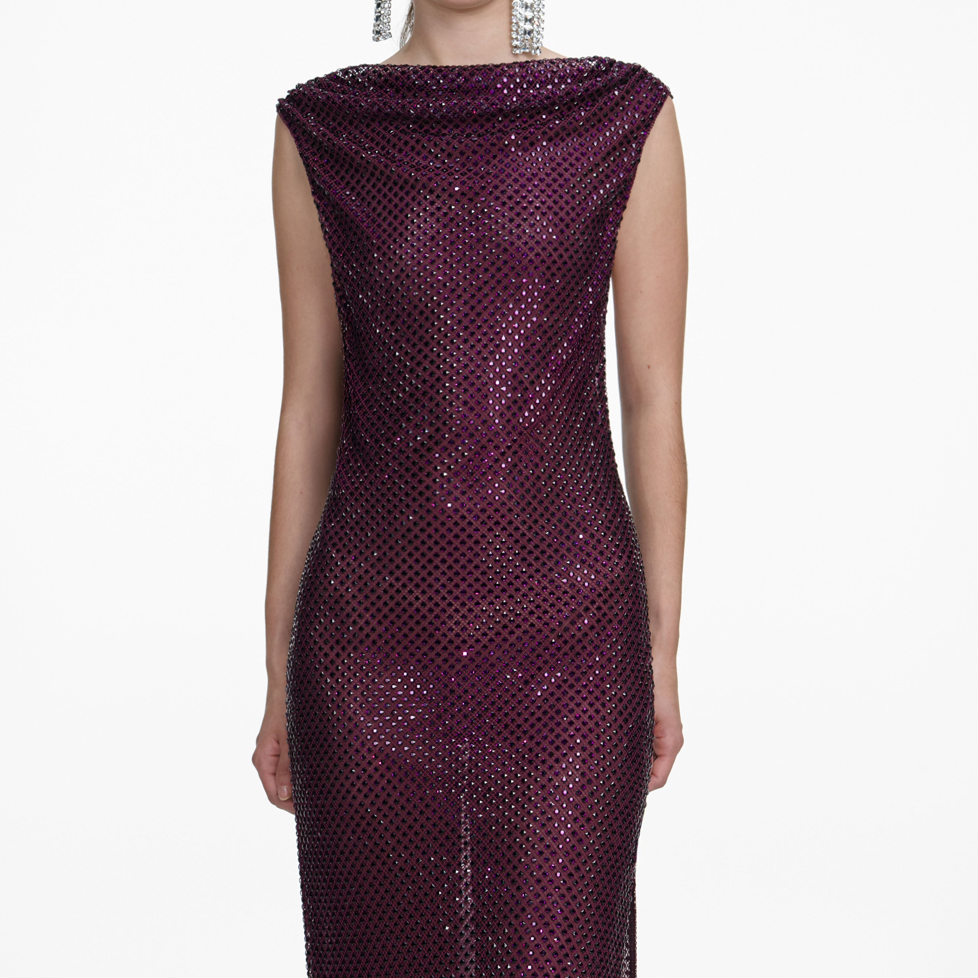 Burgundy Rhinestone Drape Maxi Dress