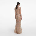 Champagne Sequin Embroidered Maxi Dress