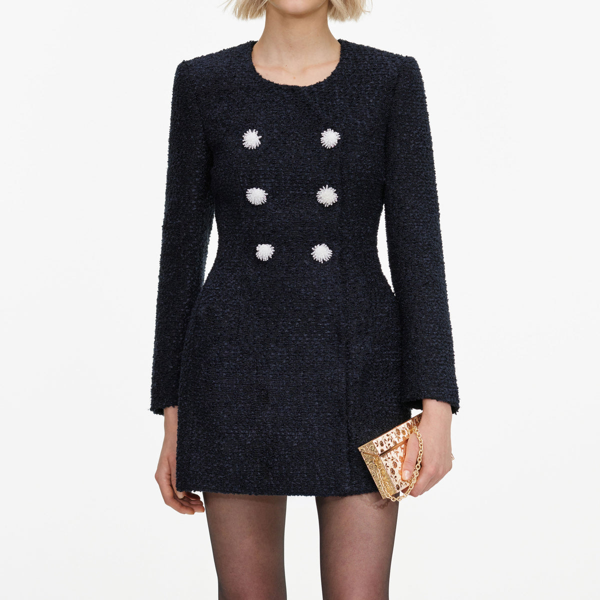 Navy Boucle Mini Dress