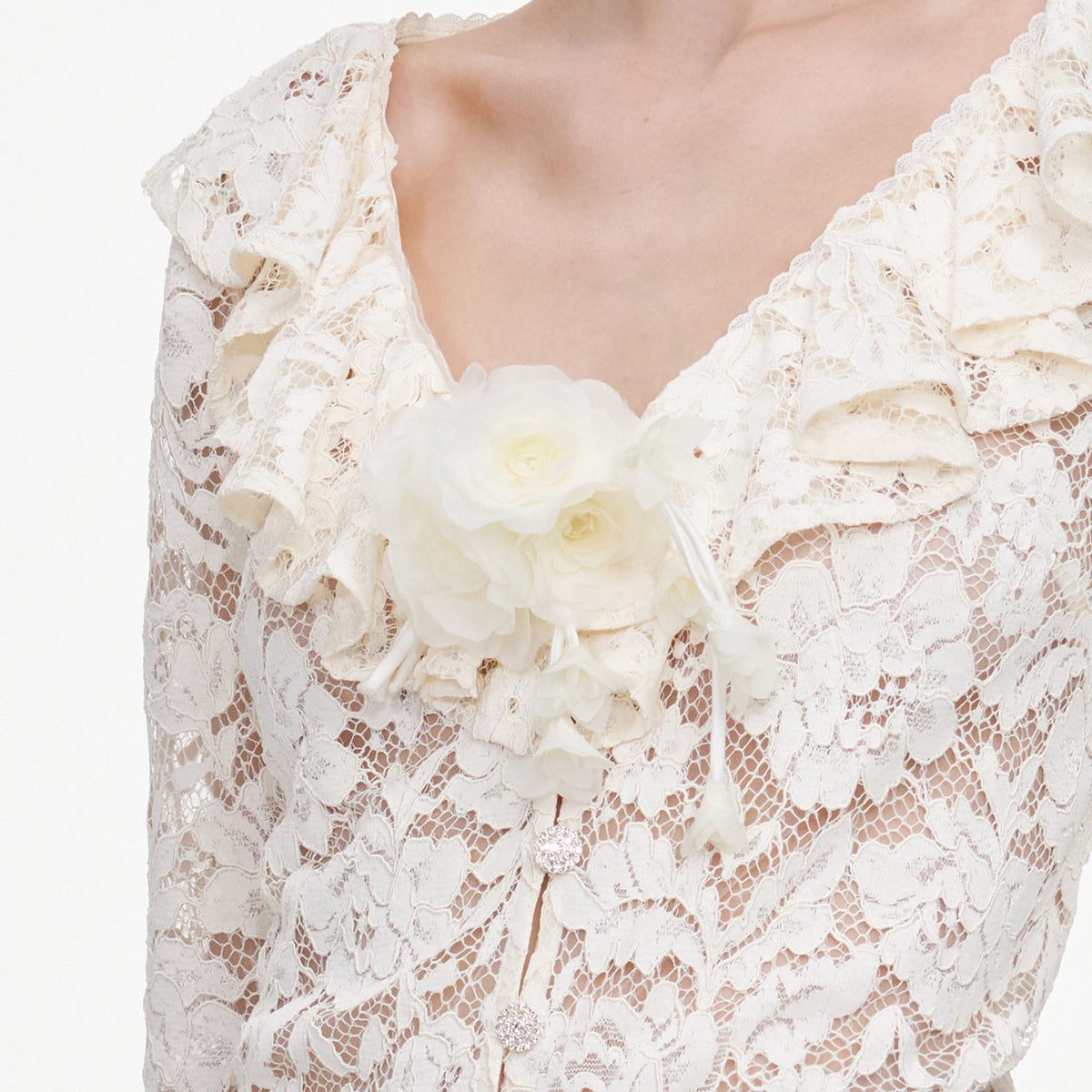 Cream Lace Frill Top
