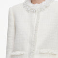 Cream Sequin Boucle Pearl Trim Jacket