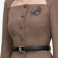 Brown Tailored Twill Midi Dress