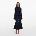 Navy Peplum Knit Midi Dress