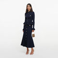Navy Peplum Knit Midi Dress