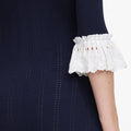 Navy Pointelle Lace Knit Midi Dress