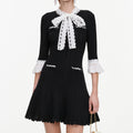Black Pointelle Lace Knit Mini Dress