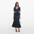 Grey Pointelle Peplum Knit Midi Dress