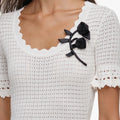 Cream Pointelle Peplum Knit Top