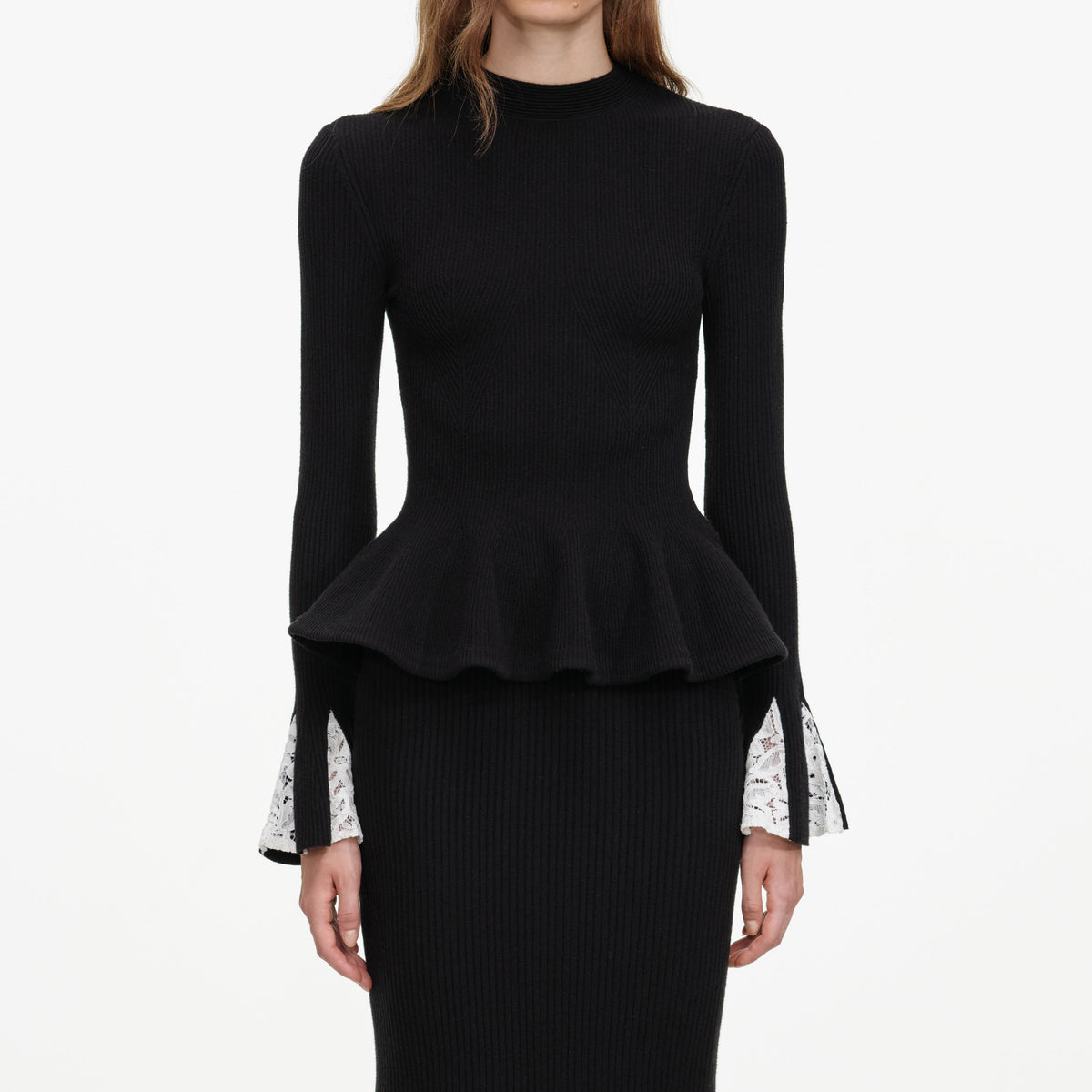 Black Lace Insert Knit Midi Dress