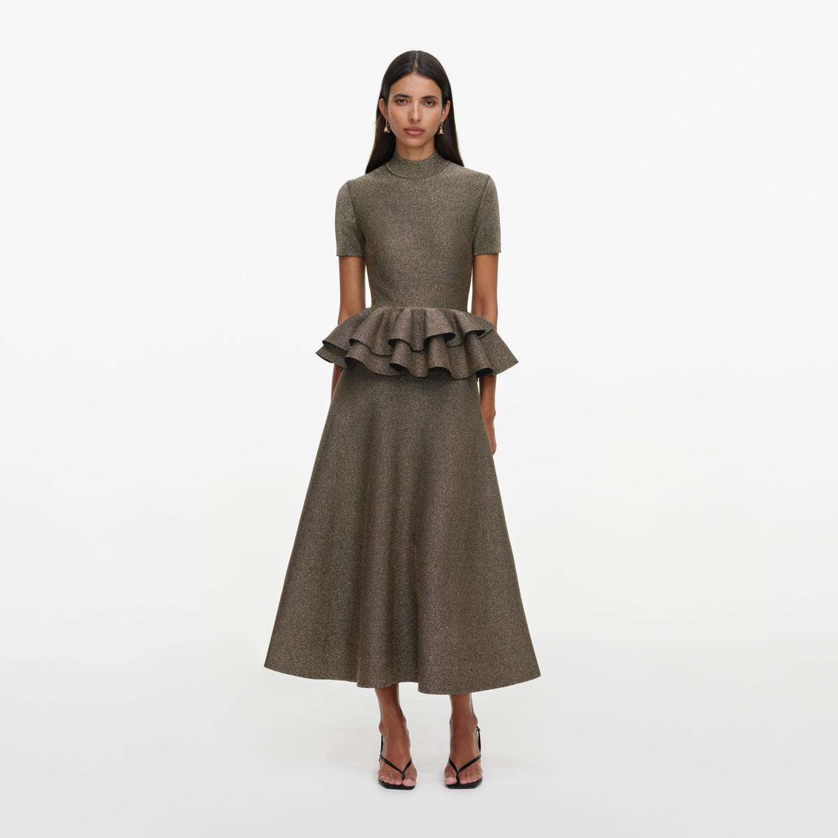 Bronze Peplum Knit Midi Dress