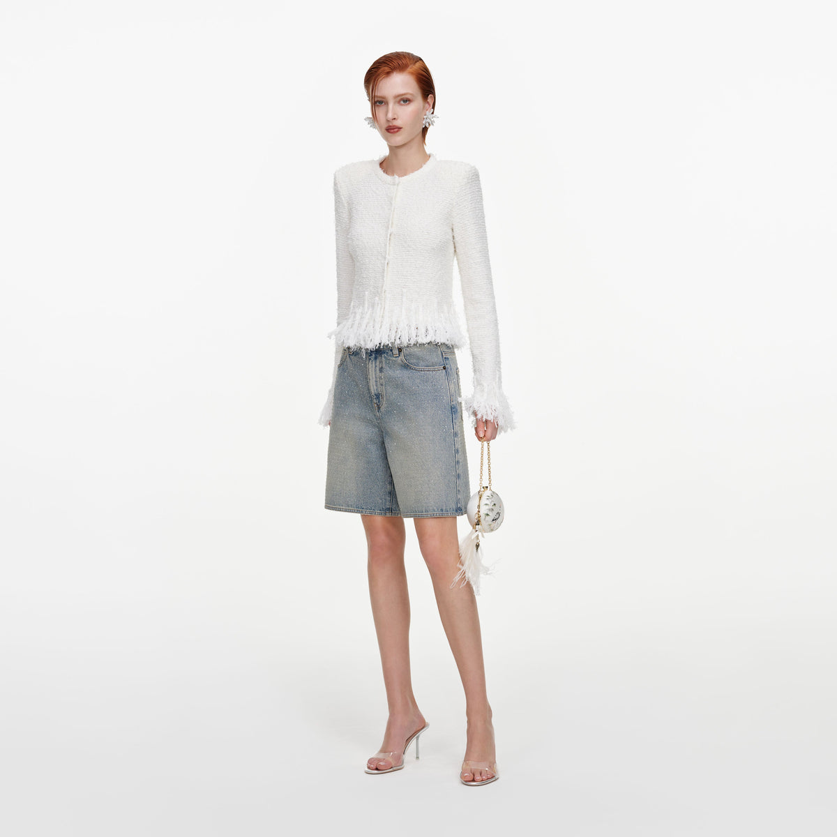 White Fringe Knit Cardigan