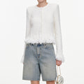 White Fringe Knit Cardigan