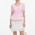 Pink Textured Fringe Knit Top