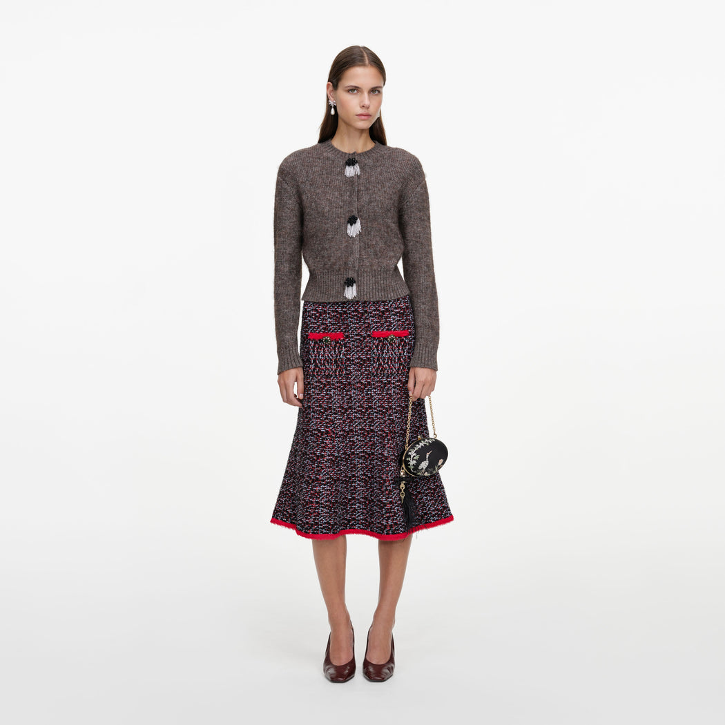 Front view of a woman wearing the Brown Fluffy Knit Cardigan