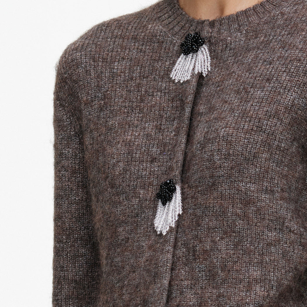 A close up of the fabric for the Brown Fluffy Knit Cardigan
