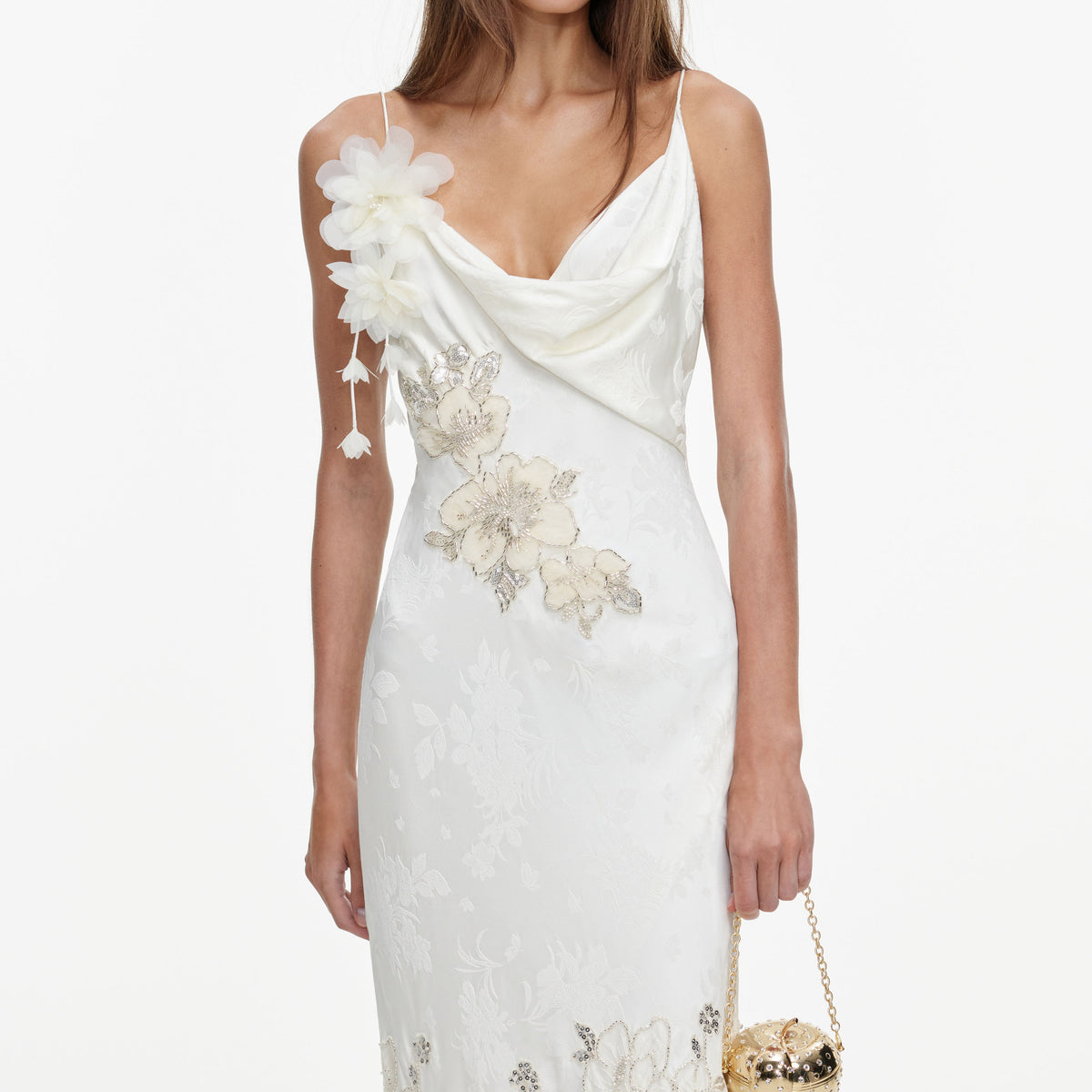 Cream Embellished Floral Maxi Dress