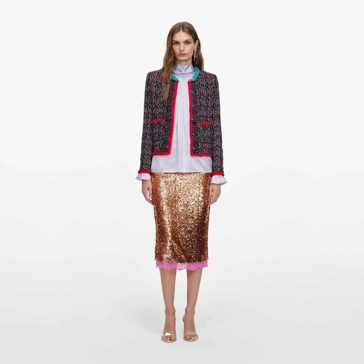 Front view of a woman wearing the Multi Textured Knit Cardigan