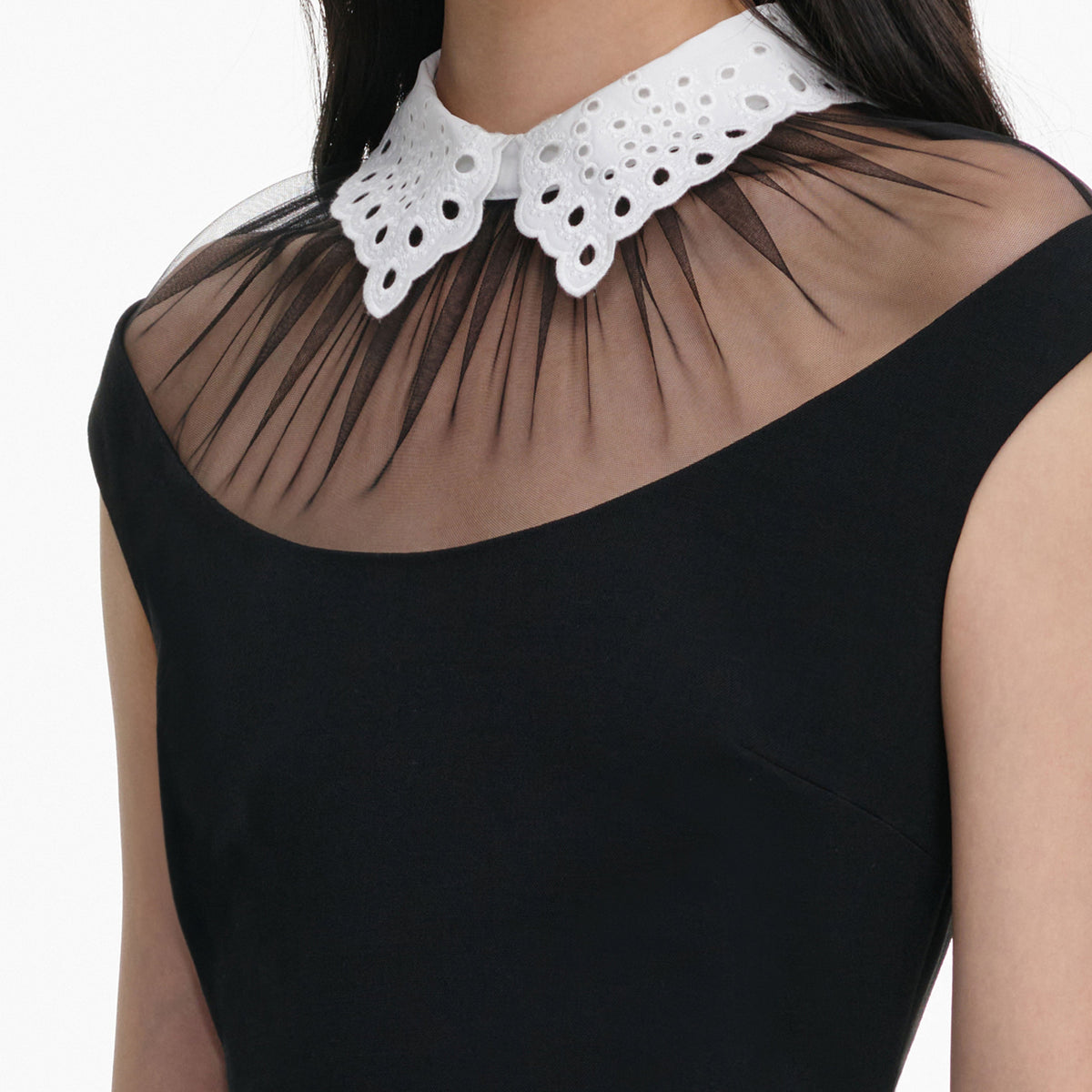 Black Crepe Contrast Collar Mini Dress