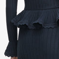 Grey Peplum Pointelle Knit Midi Dress
