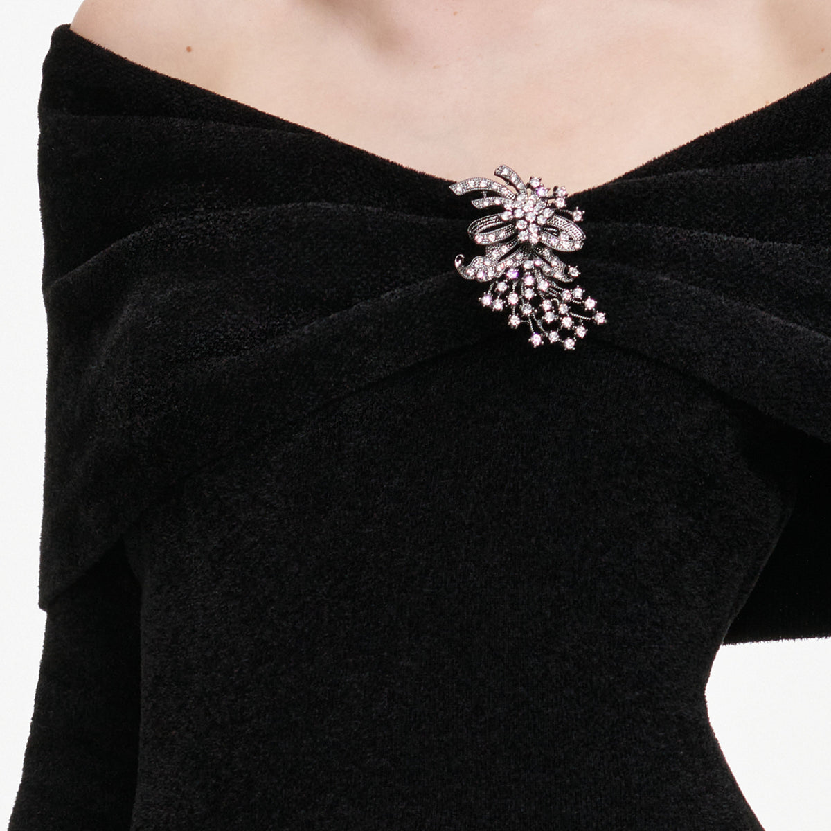 Black Brooch Chenille Knit Top