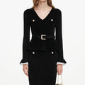 Black Chenille Peplum Knit Midi Dress