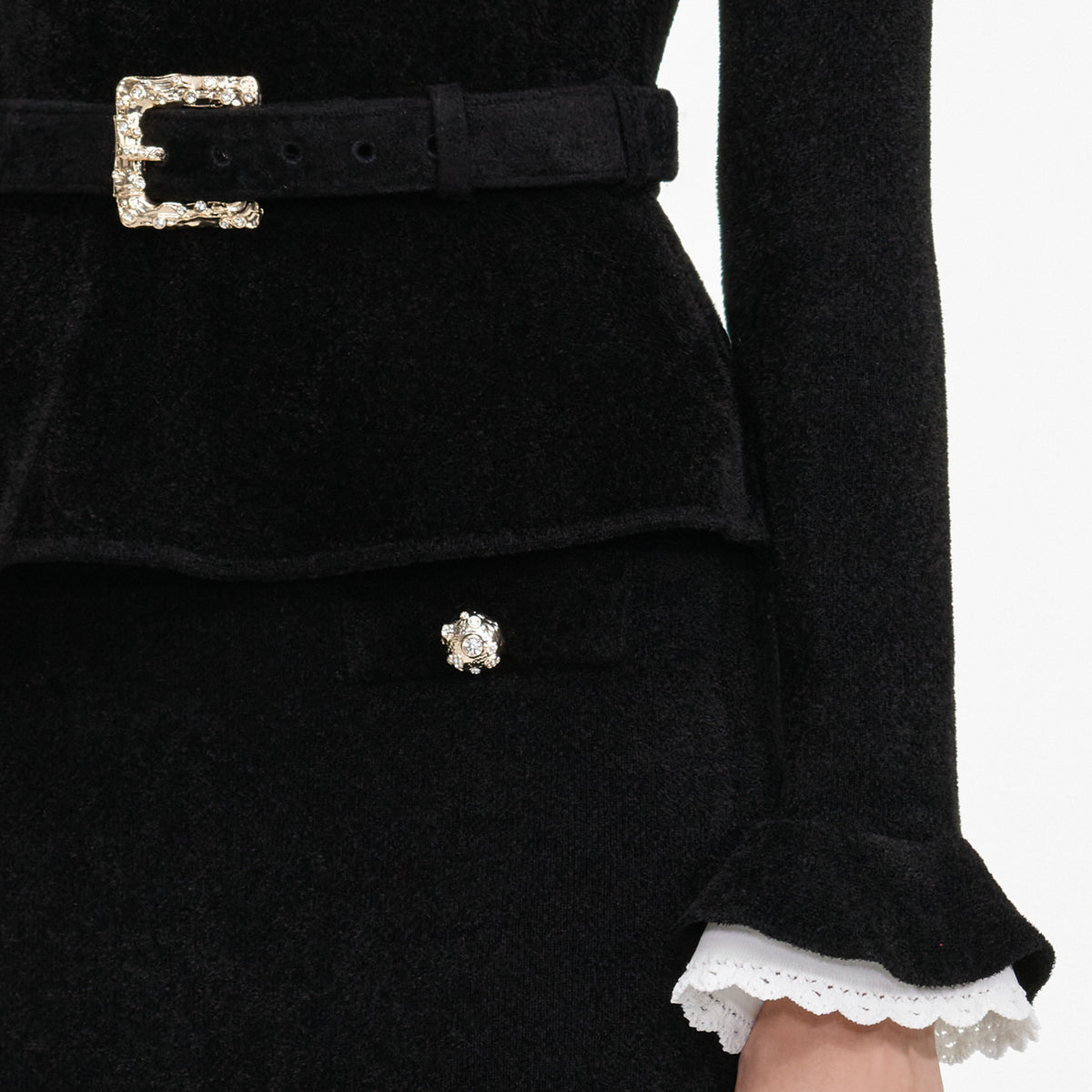 Black Chenille Peplum Knit Midi Dress