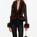 Grey Lace Fur Collar Top
