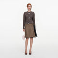 Brown Twill Lace Pleated Midi Skirt