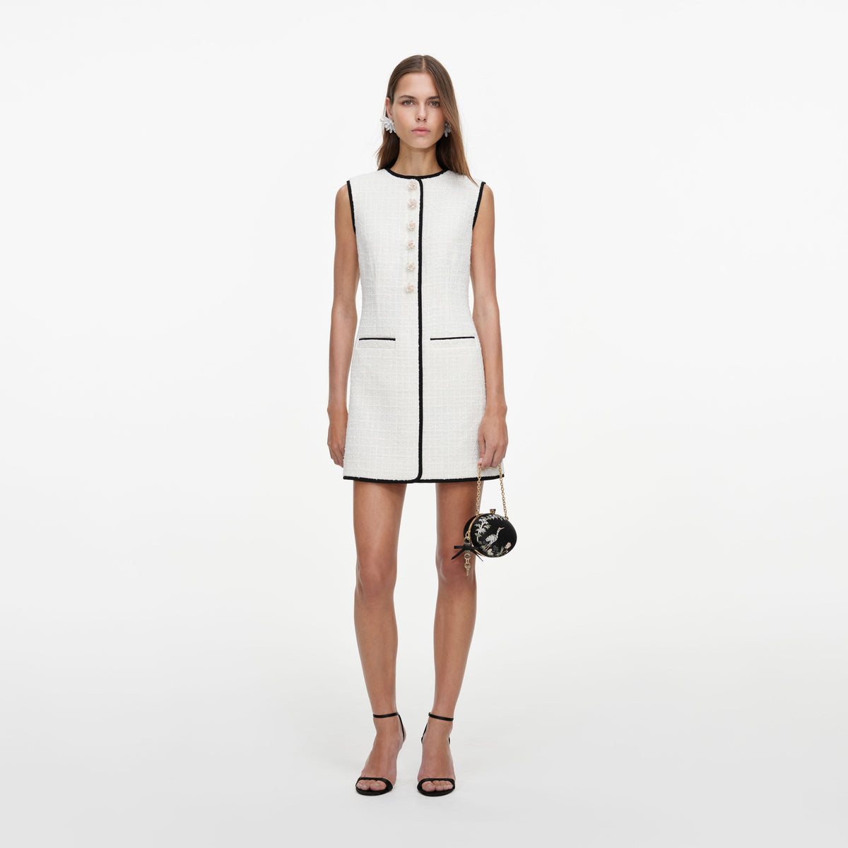 Cream Sleeveless Boucle Mini Dress