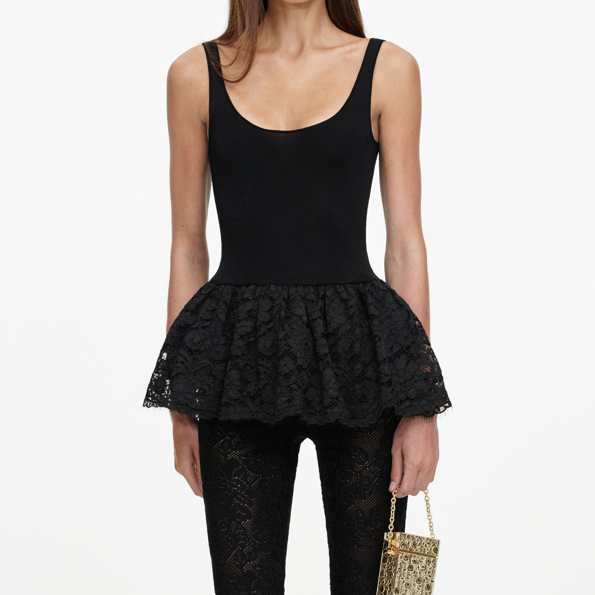 Black Peplum Viscose Knit Top