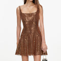 Brown Rhinestone Mini Dress