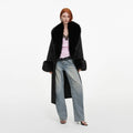 Black Jacquard Fur Collar Coat