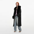 Black Jacquard Fur Collar Coat