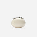 Cream Leather Crystal Flower Oval Clutch Bag