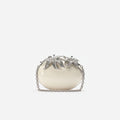 Cream Leather Crystal Flower Oval Clutch Bag