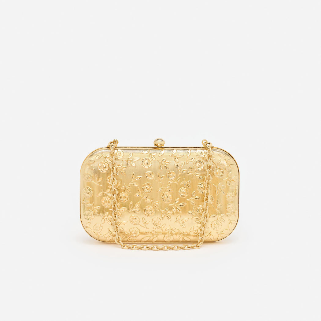 Gold Floral Engraved Clutch Bag